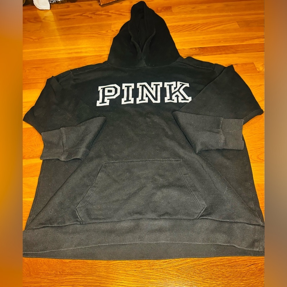 PINK Victoria’s Secret Black Pullover Hoodie Sweatshirt Size Small - Picture 3 of 10